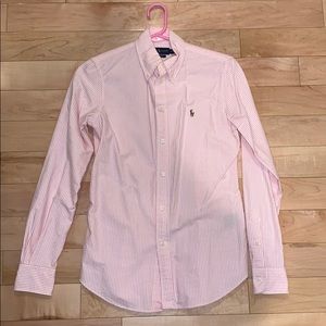 Polo pink and white striped button down
